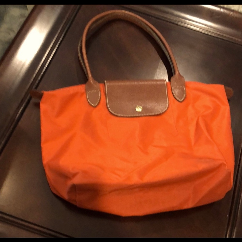 Longchamp orange nylon tote bag